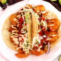 Tacos De Camaron (2 Pieces) · Served with rice and beans.