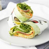 Garden Wrap · Red pepper aioli, lettuce, spinach, sprouts, cucumber, carrots and tomato.