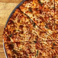 Cheese Pizza · 16'' pie with Marinara sauce, cheese blend and oregano. House made thin and crispy dough.