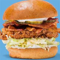 All American Daddy Sandwich · Buttermilk fried chicken, bacon, house-made ranch, Napa slaw, house-made pickles, house-made...