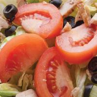 Large Grilled Chicken · Hand-leafed lettuce topped with grilled chicken, diced tomatoes, black olives, and cucumbers.