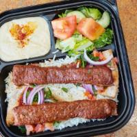 Lula Kabob Plate · Ground beef mixed with spices & grilled.
