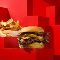 The Bonus Bacon Smashburger Combo · Double bacon bit infused burger, freshly smashed, seared, and topped with American cheese, m...