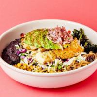 Grilled Fish Bowl · Grilled COD, citrus slaw, avocado, pickled red onion, crispy onion, spicy house citrus ponzu...