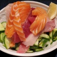 Seafood Salad · Tuna, Yellowtail, Salmon, Tsuma(thinly julienned Daikon), Cucumber, Ponzu