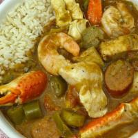 Grandma'S Gumbo · The Works - Chicken, Sausage, Shrimp, Scallops and White Fish. Add a side of crab legs and i...