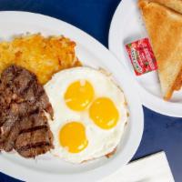 Steak & Eggs  · Served with hash browns & toast