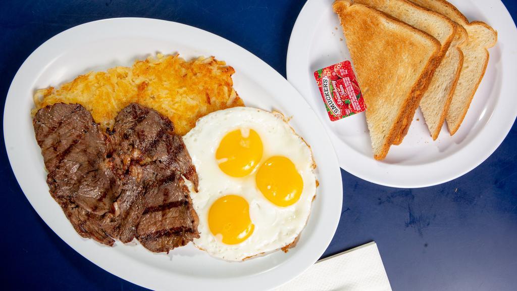Steak & Eggs  · Served with hash browns & toast