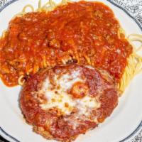 Veal Parmigiana · With small spaghetti and/or ravioli.
