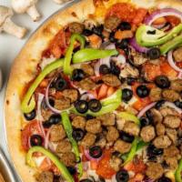Carolina'S 7 Layer Pizza · Pepperoni, Sausage, Mushrooms, Onions, Black Olives, Bell Peppers & Tomatoes