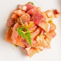 Ceviche · Tunas salmon, yellowtail, albacore, white fish, octopus mixed with salsa spicy house sauce, ...