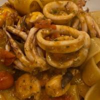 Paccheri Al Polipo · Octopus & Baby Squid in Fish Broth based Tomato Sauce