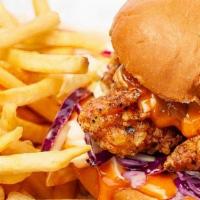 Korean Fried Chicken Sammie & One Side · Our Chicken Sammie includes a Korean Fried Chicken Tender with house aioli, slaw, and pickle...