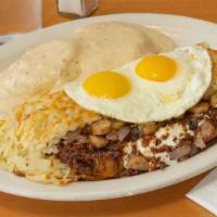 The Hangover Ii · Big stuffed hash browns, biscuits with country sausage gravy and two eggs.