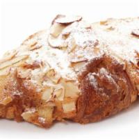Almond Croissant · Almond cream filled buttery croissant, topped with almond flakes!
