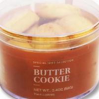 Butter Cookie · Mini butter cookies in a cute tin! Contains: Milk, Wheat, Egg, and Soy.