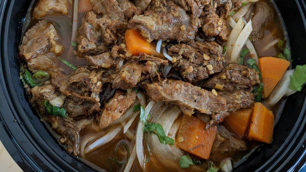 Pho Beef Stew · Spicy. Soft tender, slow-cooked stewed beef & tendon chunk & carrots.