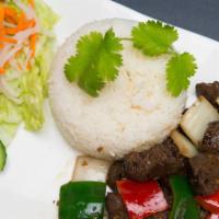 Diced Filet Mignon · Rice plate favorites with vegetables and white rice.
