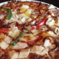 Bbq Pizza · Bell peppers, onions, chicken,  BBQ sauce.