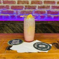 Lanai Lemonade · Virgil's zero sugar lemon lime soda, natural strawberry syrup, & kava shot.