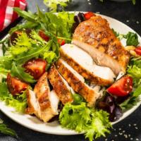 Market Salad With Shaved Veggies & Bbq Chicken · Fresh & delicious salad prepared with an assortment of veggies mixed with lettuce, and toppe...