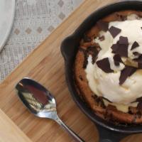 E- Legal (After 3Pm On Weekend) · half baked chocolate chip cookie topped  with vanilla ice cream cream