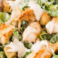 Chicken Ceasar Salad (Large) · Romain lettuce, Romano cheese, Italian seasoned croutons, ceasar dressing, and topped with a...