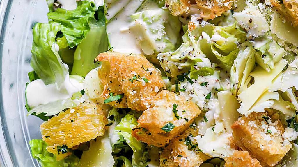 Caesar Salad (Small) · Salad romain lettuce, Romano cheese, Italian seasoned croutons, ceasar dressing.