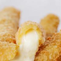 Mozzarella Sticks (10) · Mozzarella cheese that has been coated and fried.