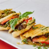 Vunderful Veggie! Panini · Vegetarian. Grilled eggplant and zucchini, feta cheese, fresh basil, roasted red peppers, an...