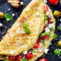 Vegetarian Omelette · Fluffy two egg omelette served with spinach, onions, bell peppers, mushrooms, tomatoes, and ...