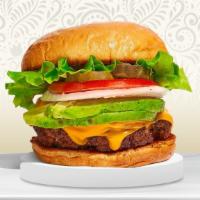 Avo Good Day Burger · Plant-based Beyond Meat patty grilled and topped with avocado, vegan cheddar cheese, lettuce...