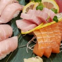 Sashimi & Nigiri Plate · Come with house salad. Chef's choice of nine pieces of assorted sashimi and seven pieces of ...