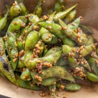 Spicy Garlic Edamame  · cooked Soy beans , with garlic and spicy sauce