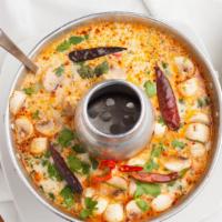 Tom Kha (Coconut Soup) · Vegan / gluten free available in bowl & hot pot. Spicy. Authentic Thai spices, lemon grass, ...