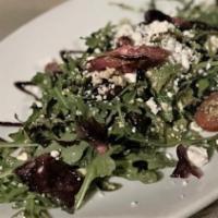 Organic Artisan Salad · French Goat cheese, cherry Tomatoes, Marcona Almond, Pomegranate and  aged Balsamic dressing