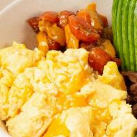 Keto Breakfast Bowl · scrambled egg, roasted cherry tomatoes, spinach, avocado, cheddar AVAILABLE UNTIL 11:30AM ONLY