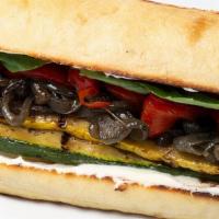Grilled Veggie Panini · zucchini, yellow squash, roasted red peppers, caramelized red onions, fresh basil, balsamic,...