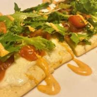 Blt Flatbread · applewood smoked bacon, shredded mozzarella, baby heirloom tomatoes, arugula rockets, habane...