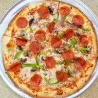 Supreme Pizza · Pepperoni, Italian sausage, mushrooms. green peppers and onions.