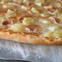 Hawaiian Pizza · Tomato sauce, mozzarella cheese, ham, and pineapple.