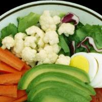 Veggie Salad · Vegetarian. Fresh chopped lettuce, avocado, tomatoes, cauliflower, broccoli, carrots, bell p...