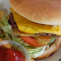 Cheese Burger · 1000 island, lettuce, tomato, onion, pickle, American cheese