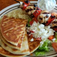 Souvlaki Greek Plate · Served with Greek salad & rice or fries.