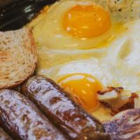 Breakfast Plate · Three eggs, any style with your choice of ham, bacon or sausage. Served with our home style ...