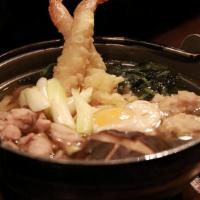 Nabeyaki Udon · Udon noodle in fish broth. egg, shiitake mushroom, shrimp tempura, nappa, green onion, chick...