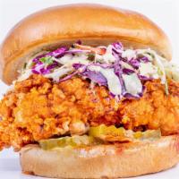 Hot Chicken Sandwich · Hand breaded and battered using our custom recipe, this is a 100% antibiotic and hormone fre...