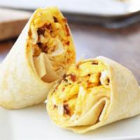 Classic  Burrito · Eggs, hash brown, Cheddar Cheese, and your choice of protein. 
( Ham, Sausage or Bacon)
