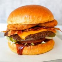 Bbq Bacon Smash Cheeseburger · Juicy, grilled beef burger smashed to perfection with American cheese, smoked bacon, crispy ...