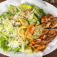 Caesar Salad · Romaine lettuce, herb croutons, Parmesan cheese, tossed in Caesar dressing. Add chicken for ...